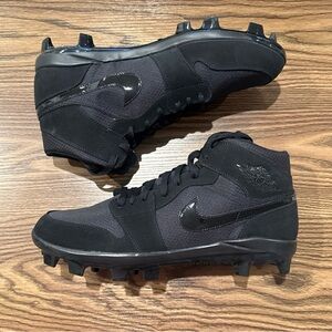 Size 14 Air Jordan 1 Retro MCS Suede Baseball Cleats Triple Black AV5354-002